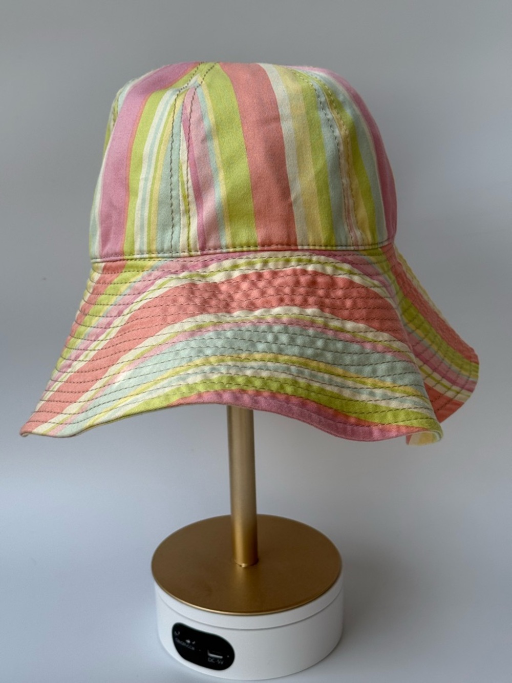 Pastel Striped Bucket Hat - Pink, Yellow, Green, Cream